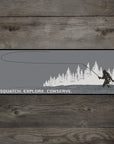 RYW Sticker by Rep Your Water L.L.P. featuring Bigfoot fly fishing in forest scene at Freestone Fly Shop