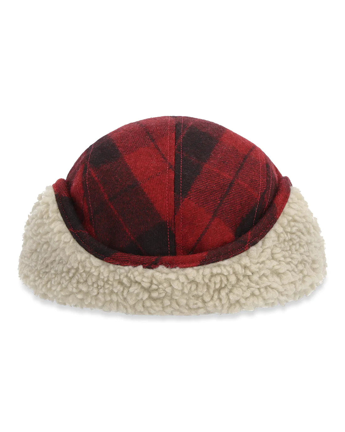 Simms Cold Weather Cap by Simms Fishing Products plaid polyester wool blend with soft sherpa lining for cold weather fishing apparel