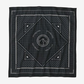 Patagonia Bandana in black organic cotton with geometric patterns, versatile fishing apparel from Freestone Fly Shop