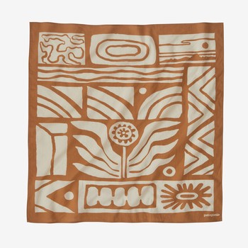 Patagonia Bandana in organic cotton with earthy geometric design, sustainable fishing apparel from Freestone Fly Shop