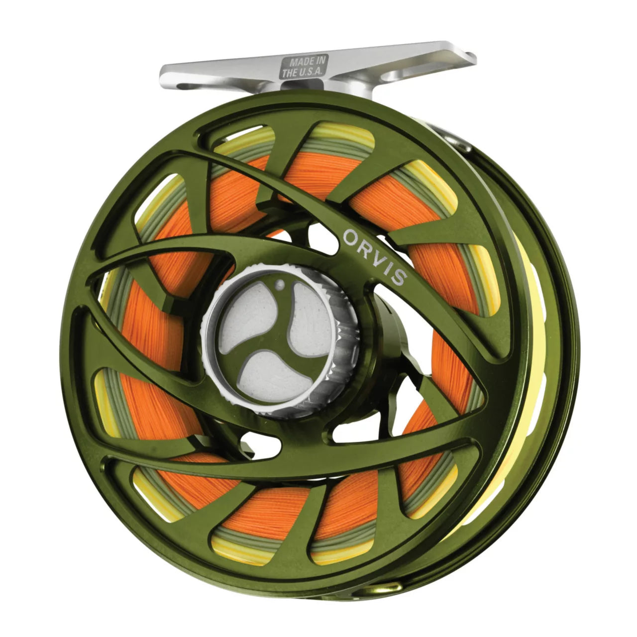 Orvis Mirage LT Fly Reel in olive green with bright fly line for lightweight fly fishing at Freestone Fly Shop