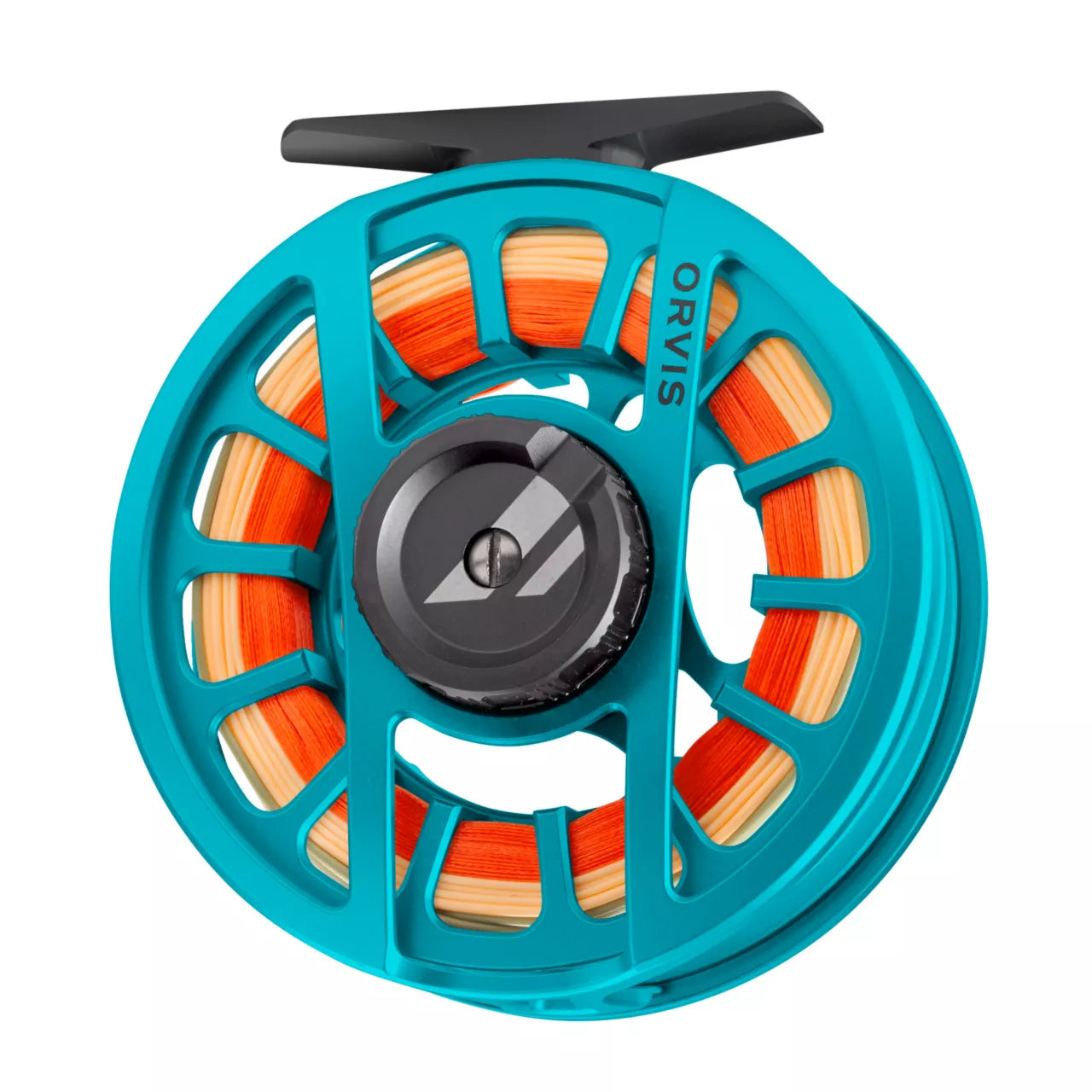 Orvis Hydros Fly Reel in bright turquoise with orange fly line designed for lightweight fly fishing at Freestone Fly Shop