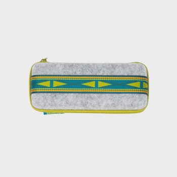 Chums Upcycled Felt Case in gray with colorful trim, eco-friendly eyewear protection at Freestone Fly Shop