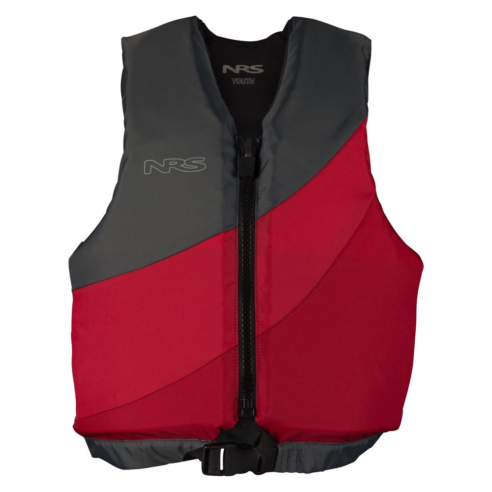NRS Crew Youth PFD Red with secure zipper and adjustable buckle designed for youth water safety by NRS