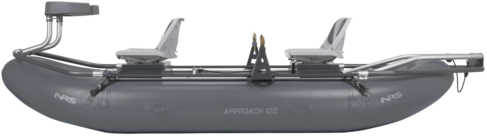 NRS Approach 120 Fishing Raft Two-Person Package in gray with adjustable seats and rod holders at Freestone Fly Shop