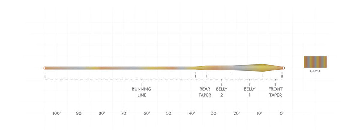 Scientific Anglers SA Sonar Stillwater Clear Camo Fly Line diagram showing running line and taper design for fly fishing at Freestone Fly Shop