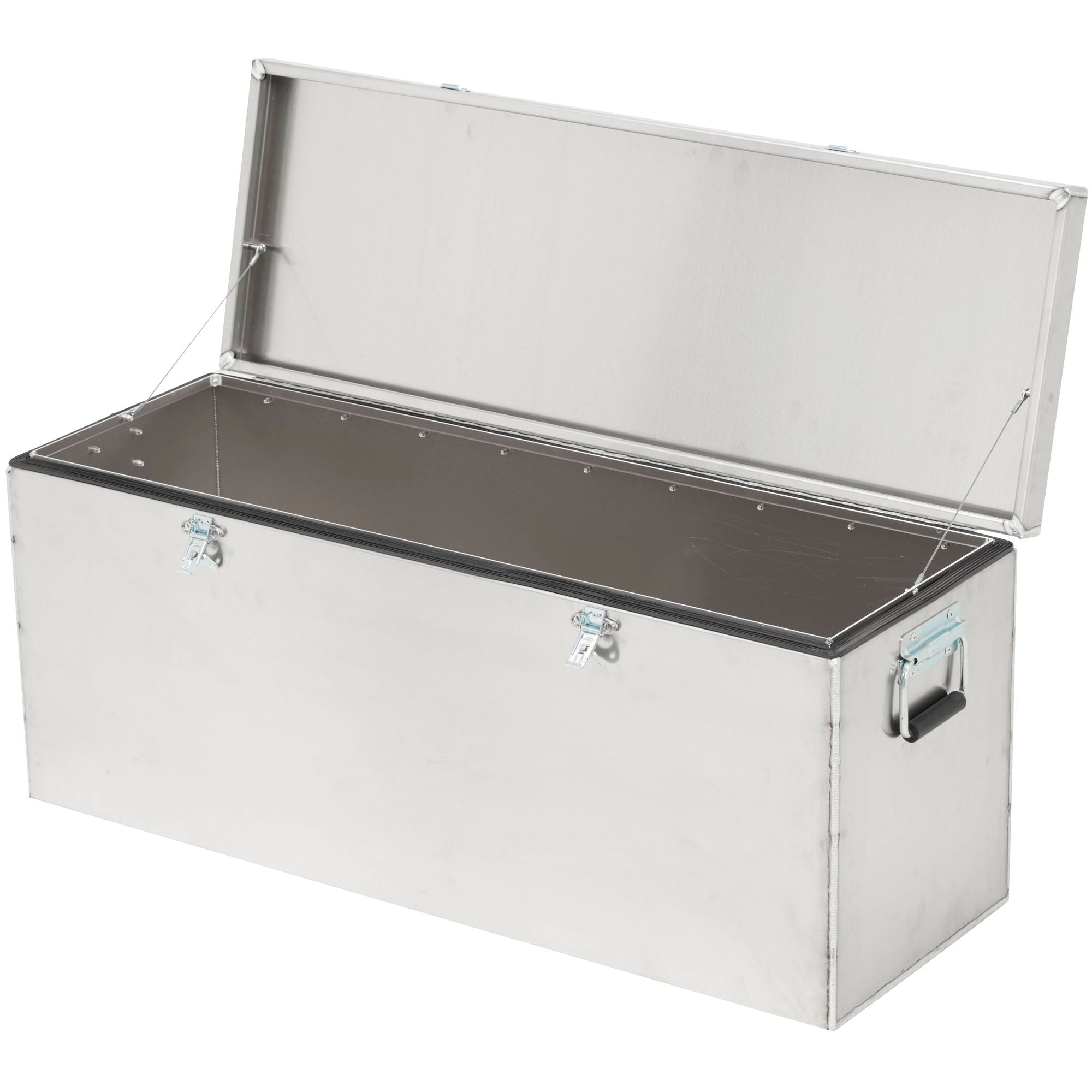 NRS Otter Dodger Raft Package metal storage box with hinged lid and side handles for organizing fishing gear at Freestone Fly Shop