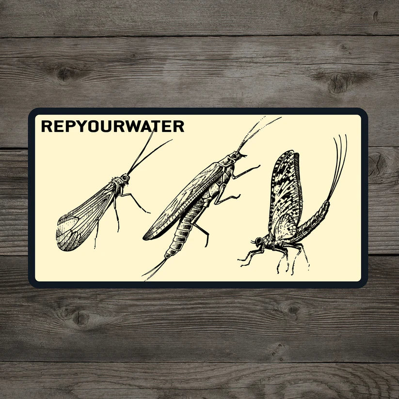 RYW Sticker by Rep Your Water L.L.P. featuring detailed aquatic insects for fly fishing enthusiasts at Freestone Fly Shop