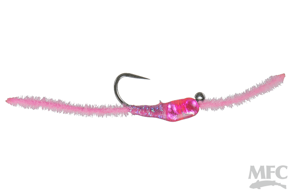 MFC Jake's Depth Charge Jig Worm - Hot Pink by Montana Fly Company, effective fly fishing worm lure at Freestone Fly Shop