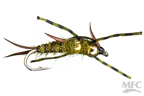 MFC Speckled Double Bead Stone - Olive by Montana Fly Company, durable fishing fly available at Freestone Fly Shop for fly fishing