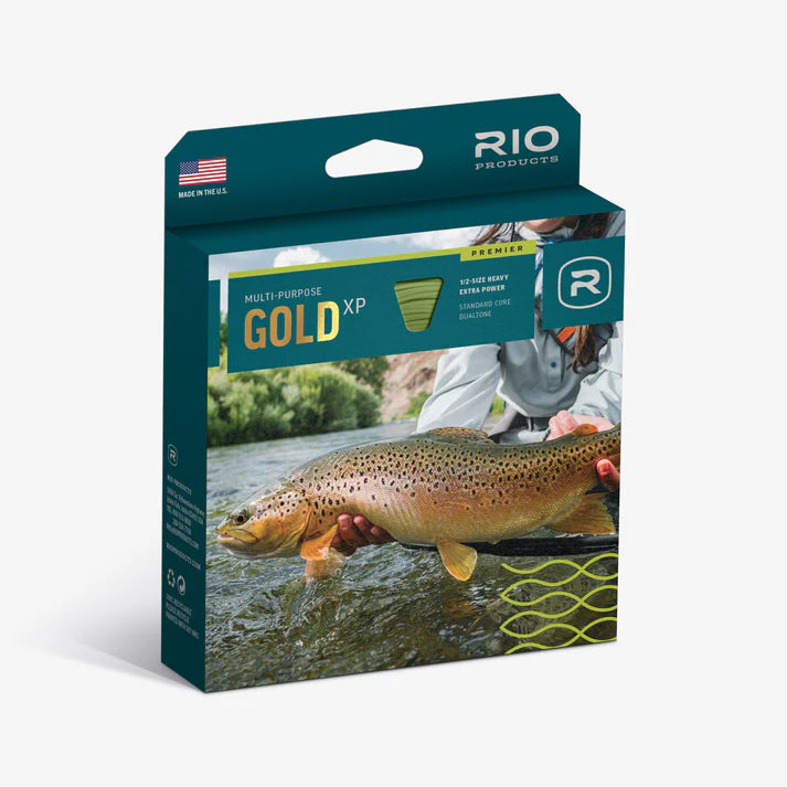 Rio Premier Gold XP Fly Line packaging by Farbank Pros showing versatile fly fishing line for freshwater use