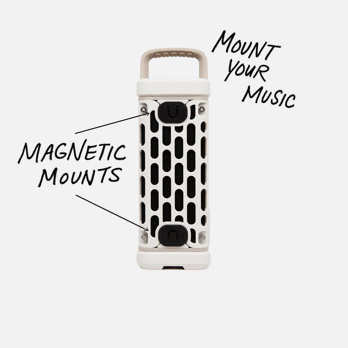 Turtle Box Ranger portable speaker by Turtlebox Audio showing magnetic mounts for easy outdoor use