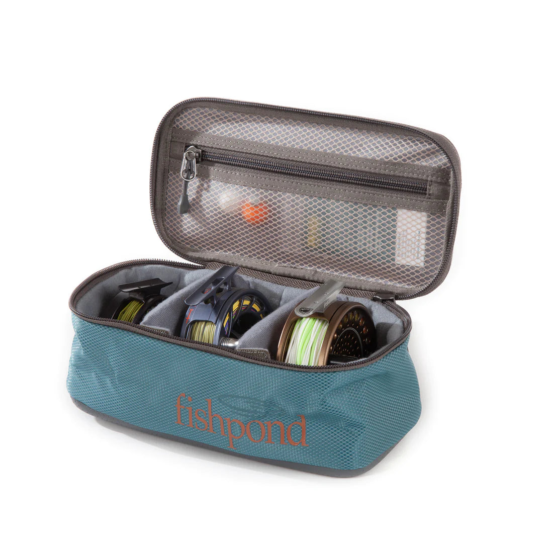 Fishpond Ripple Reel Case - Medium organizing multiple fly reels with segmented compartments and zippered mesh pocket by Fishpond