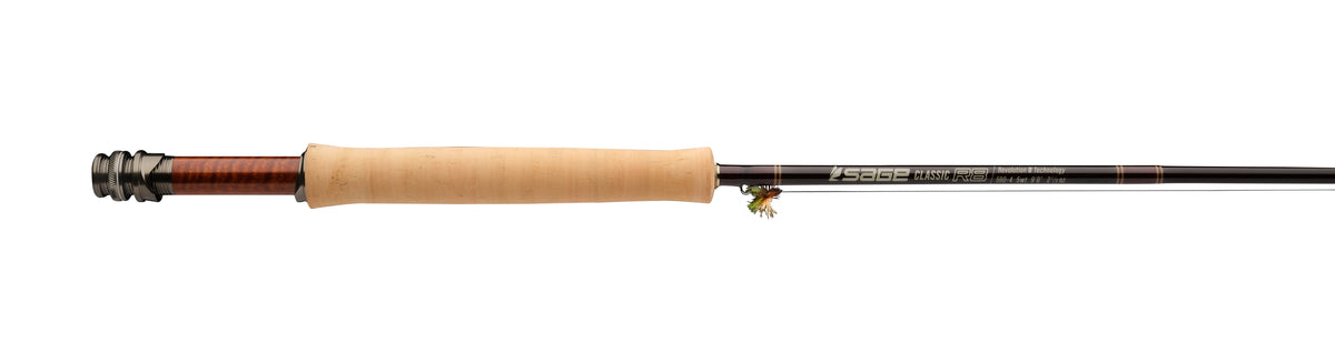 Sage R8 Classic fly rod with cork grip and sleek graphite design by Farbank Pros at Freestone Fly Shop