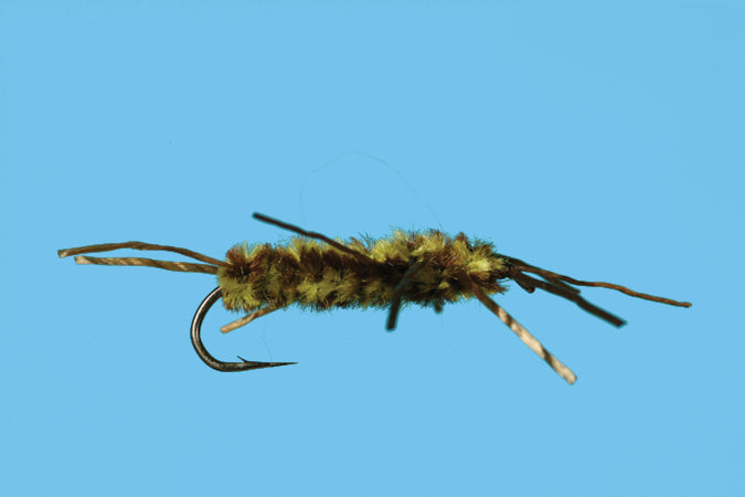 Solitude Flies - Stone Fly Nymph - Pat's Rubber Leg - Ol/Br with detailed olive and brown fibers for fly fishing at Freestone Fly Shop