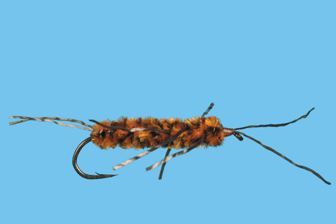 Solitude Flies - Stone Fly Nymph - Pat's Rubber Leg - Orange/Brown showing detailed rubber legs on Daichi hook for fly fishing expertise