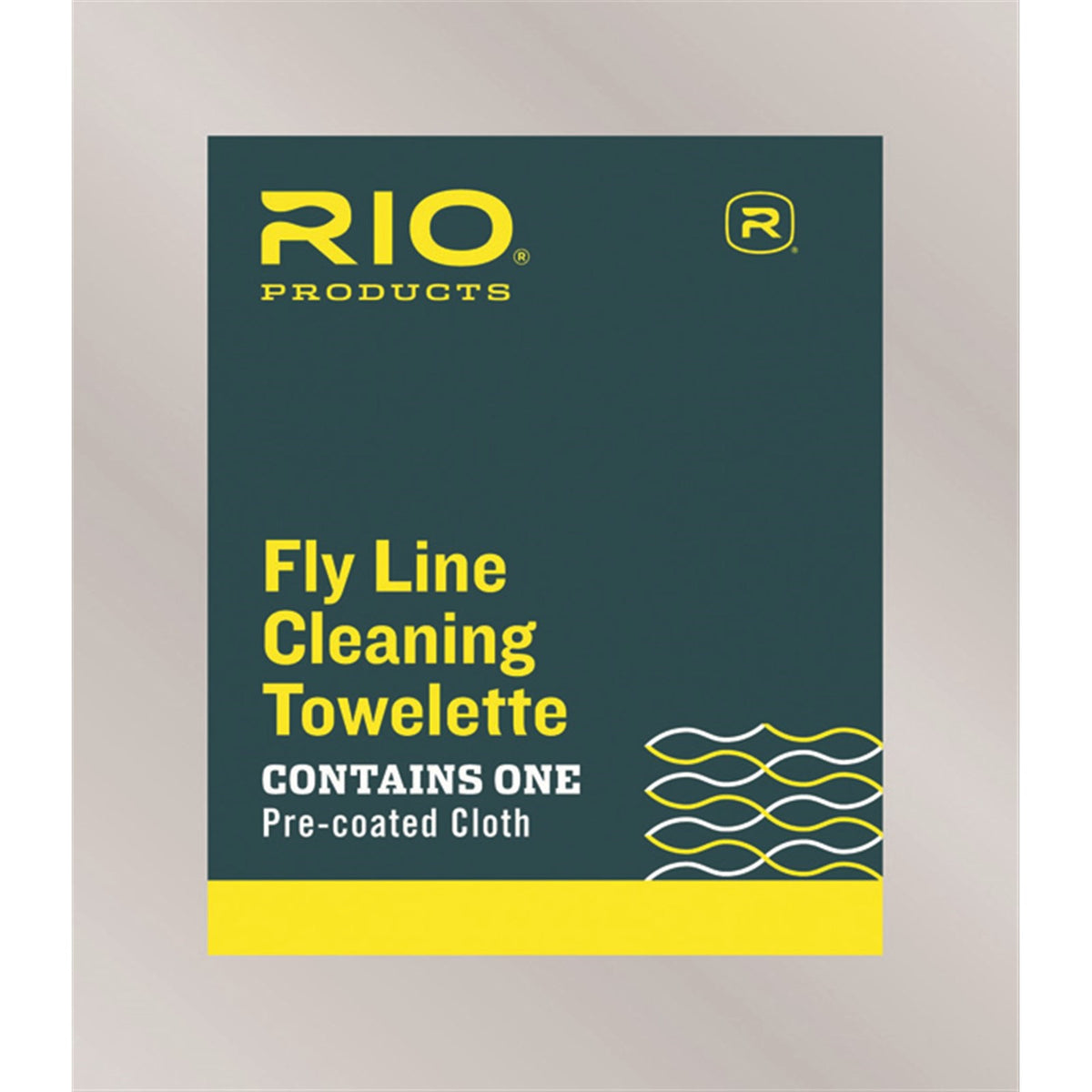 Rio Fly Line Cleaning Towelette package featuring pre-coated cloth designed to quickly clean and maintain fly fishing lines