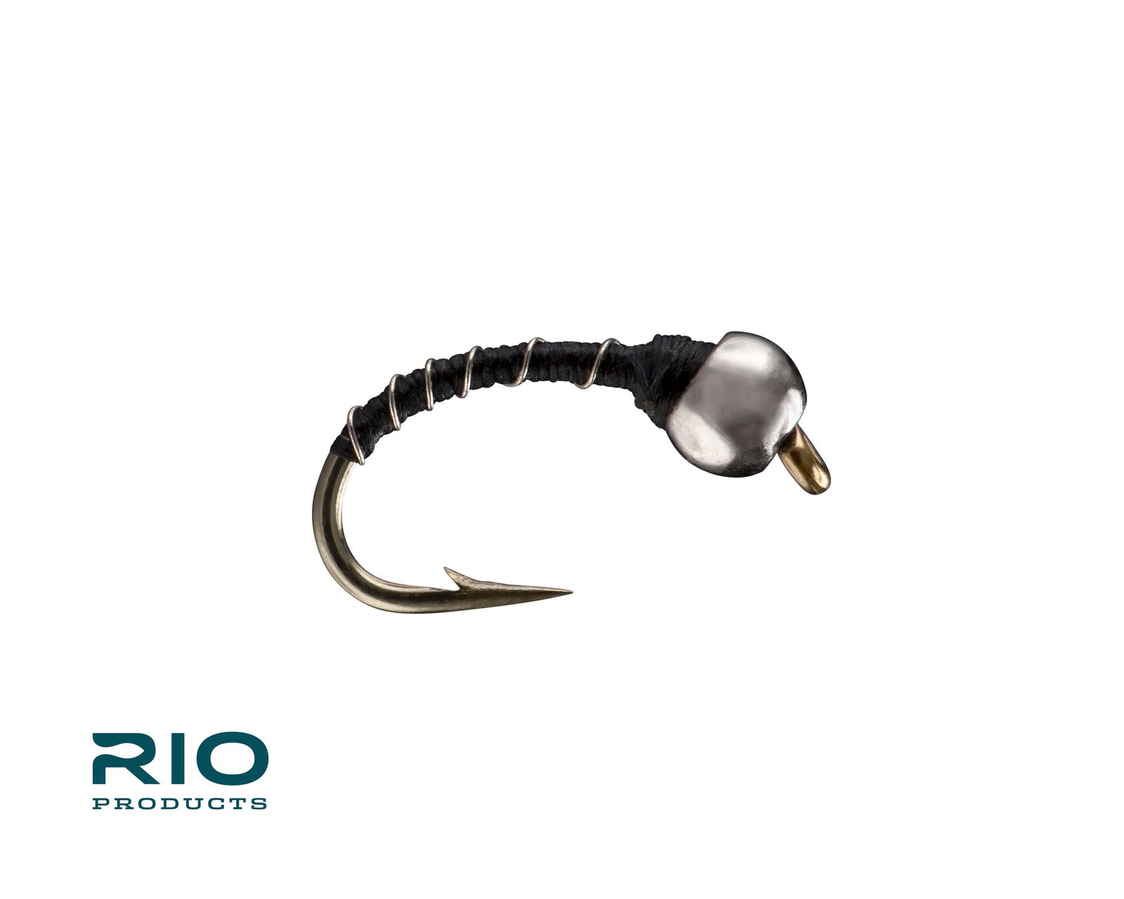 Rio Flies - Tungsten Zebra Midge Black with weighted bead head and segmented body for nymph fishing at Freestone Fly Shop