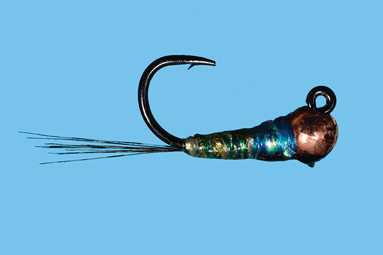 Solitude Flies - Tungsten Jig Halo - Olive with copper bead and iridescent body for fly fishing at Freestone Fly Shop