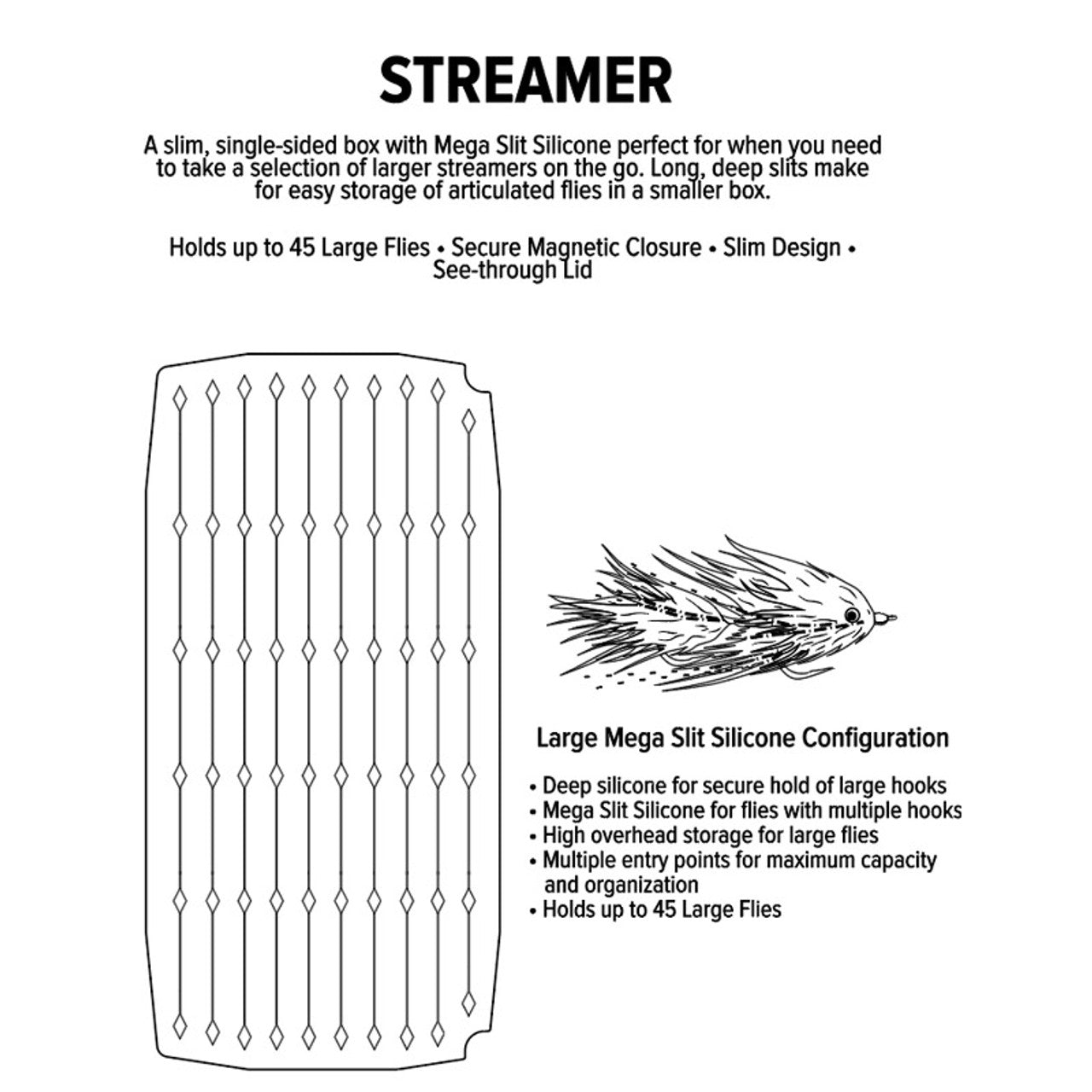 Umpqua Streamer Silicone Fly Box - Lime by Umpqua Feather Merchants with Mega-Slit Silicone for large articulated flies storage