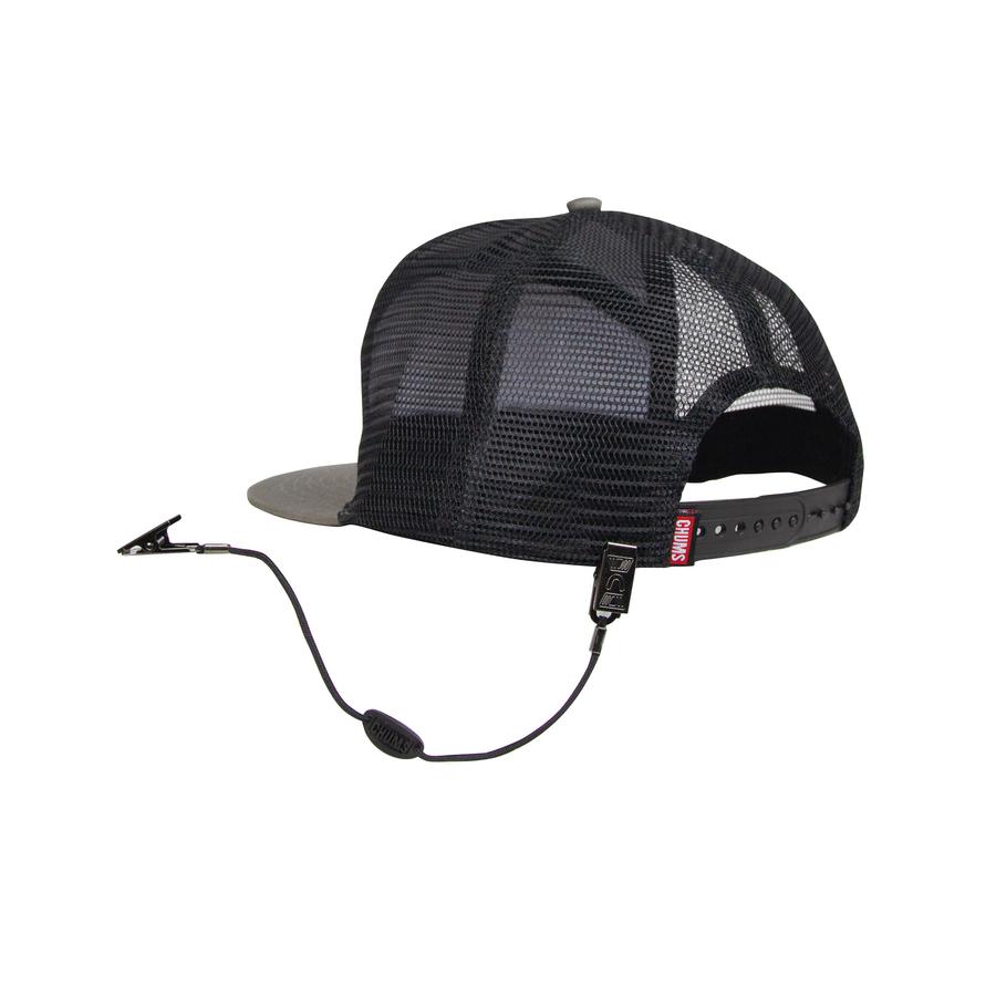 Chums Cap Retainer with bulldog clip securing mesh back hat to shirt or pack for windproof fly fishing gear at Freestone Fly Shop