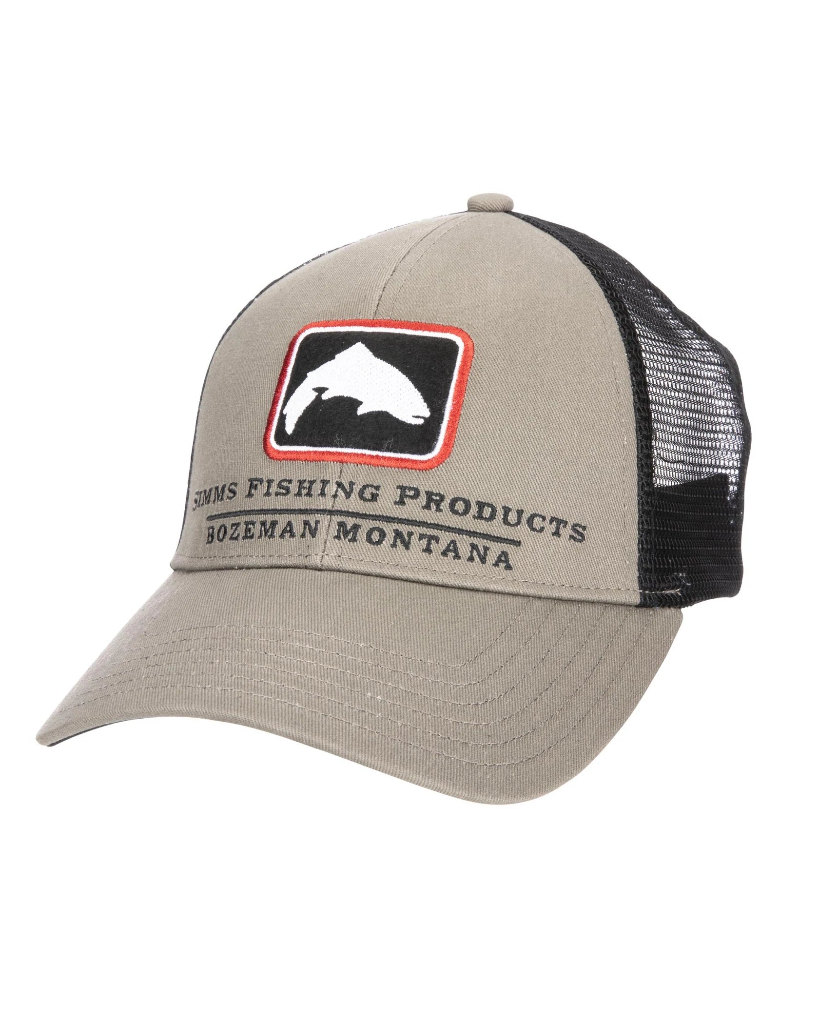 Simms Trout Icon Trucker by Simms Fishing Products low crown cap with trout patch and breathable mesh back for fishing apparel fans