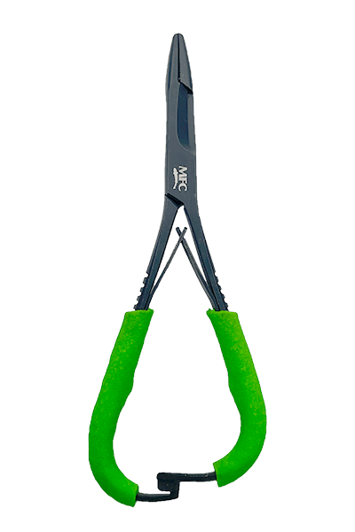 MFC Mitten Clamp 5.5" Mitten/Scissor with bright green grips by Montana Fly Company at Freestone Fly Shop