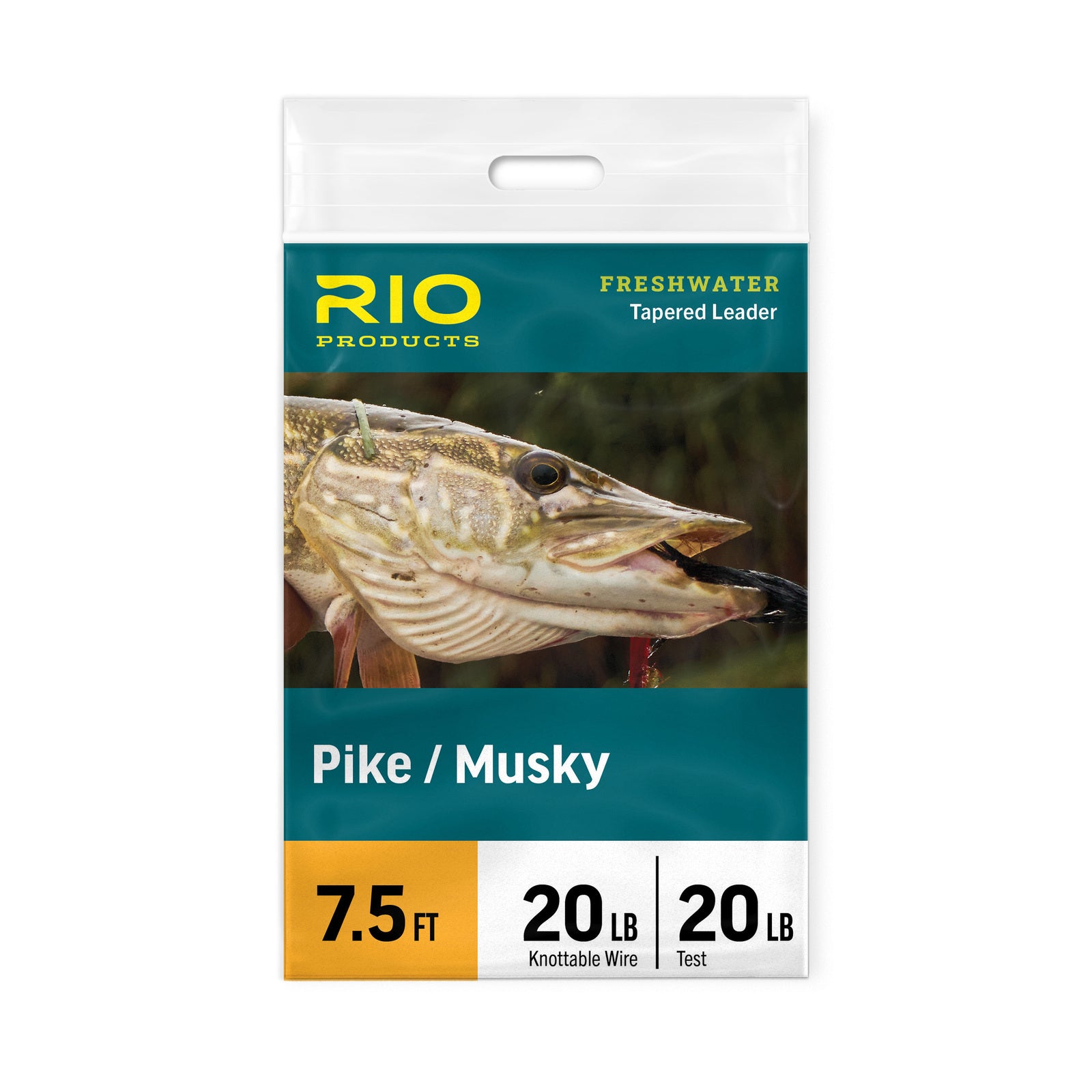 Rio Pike/Musky Leader with 7.5 ft ultra-stiff nylon and knottable wire for predator fishing at Farbank Pros