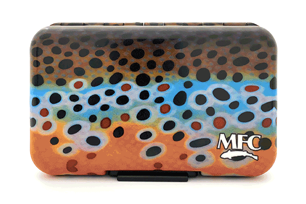 MFC Poly Fly Box by Montana Fly Company with artistic spotted trout design for fly fishing gear at Freestone Fly Shop