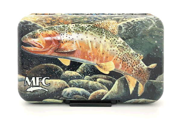 MFC Poly Fly Box by Montana Fly Company featuring detailed rainbow trout swimming underwater at Freestone Fly Shop