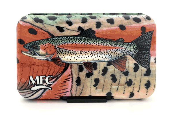 MFC Poly Fly Box by Montana Fly Company featuring colorful rainbow trout design for fly fishing gear at Freestone Fly Shop