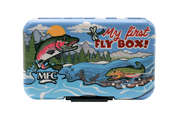 MFC Poly Fly Box by Montana Fly Company featuring playful trout and insects design for fly fishing at Freestone Fly Shop