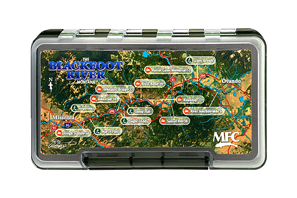 MFC River Map Waterproof Fly Box - Large featuring Blackfoot River Montana map for organized fly fishing storage