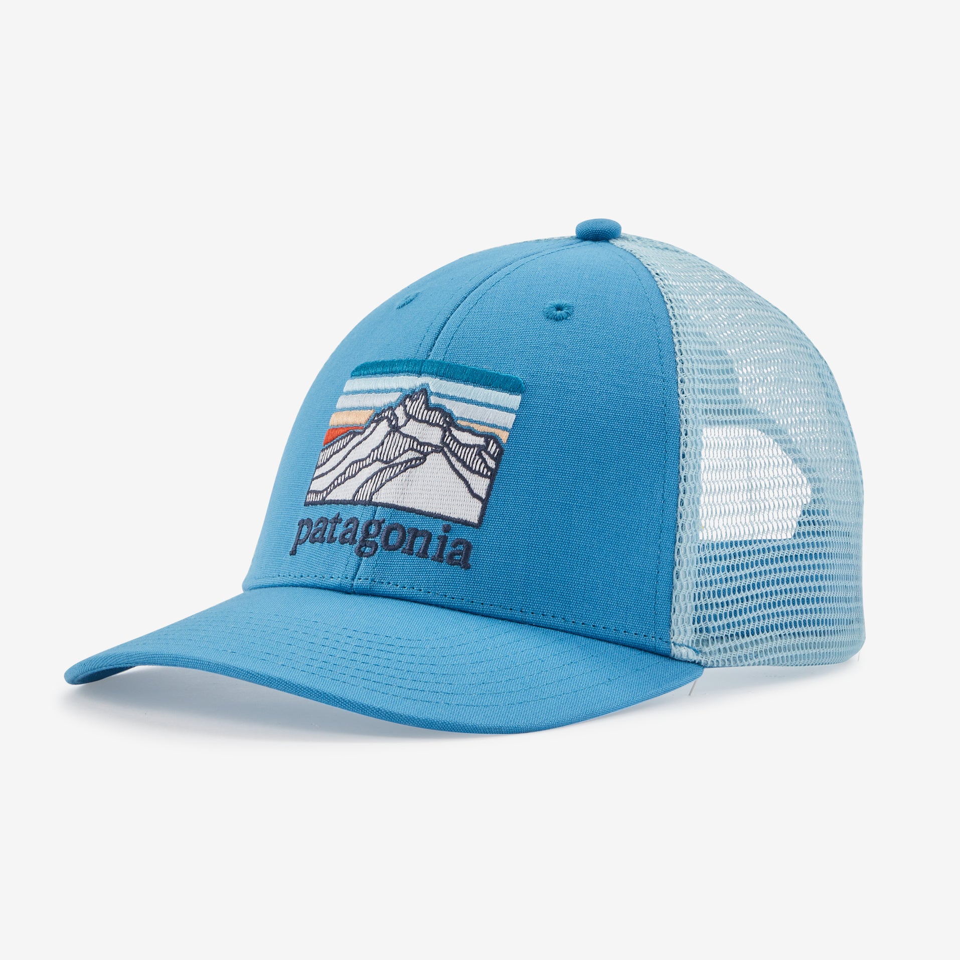Patagonia Line Logo Ridge Hat in blue with mesh back and mountain embroidery at Freestone Fly Shop
