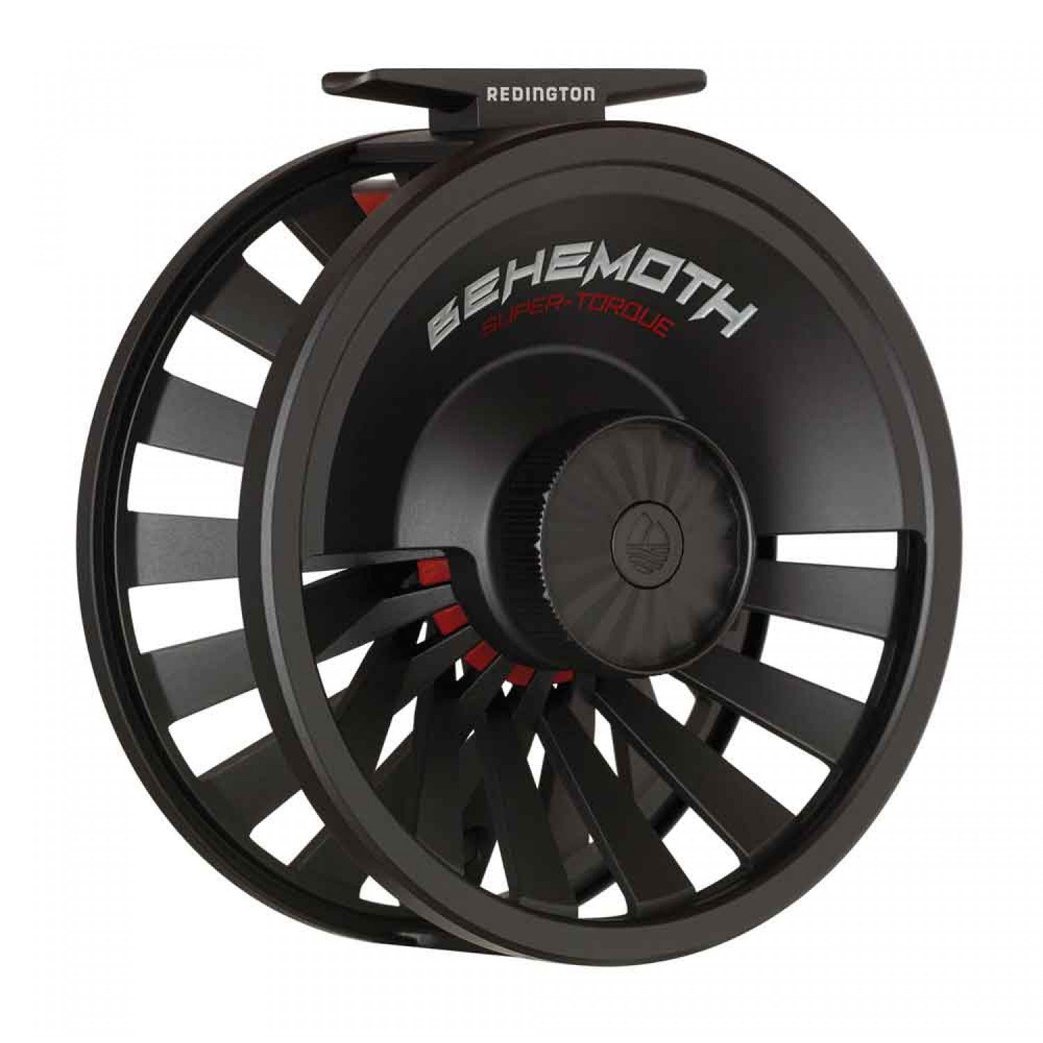 Behemoth 5/6 Spool Black fly reel with powerful drag system and sleek die-cast design ideal for fly fishing enthusiasts