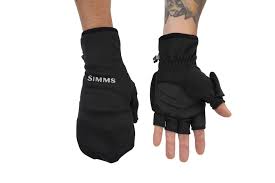 Simms Freestone Foldover Mitt - Black fleece gloves with fold-over design for warmth by Simms Fishing Products at Freestone Fly Shop