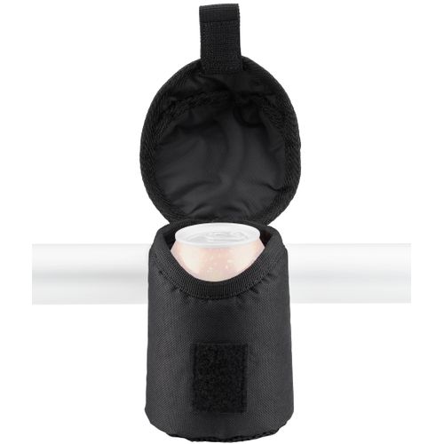 NRS ClampIT Drink Holder by NRS secures cans to crossbars with a hook-and-loop lid for fly fishing convenience