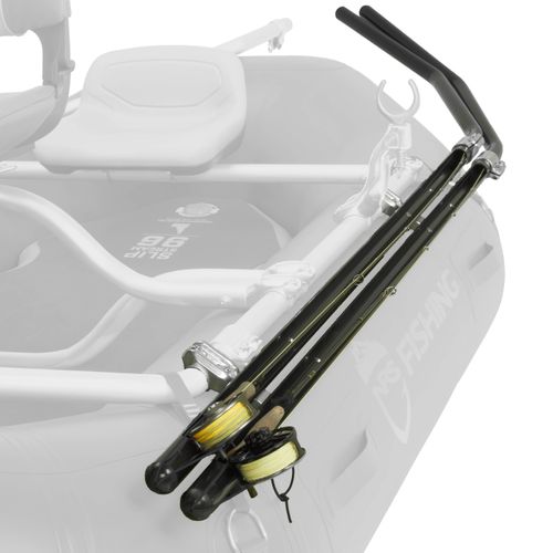 NRS Fishing Rod Holder by NRS, aluminum alloy mount for securing two 9' rods on raft side rails at Freestone Fly Shop