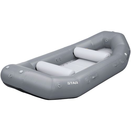 Star Outlaw 13' Self Bailing Raft in gray with inflatable side tubes and padded interior for fishing and river adventures