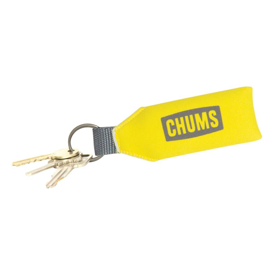 Chums Floating Key Chain in bright yellow neoprene designed to keep keys afloat and easy to find on water trips