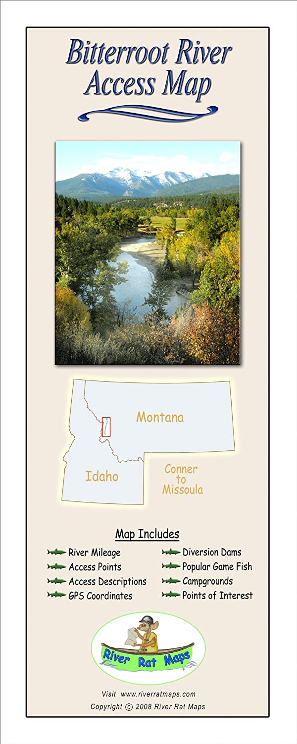 River Rat Map by River Rat Maps showing Bitterroot River access with detailed Montana fishing points and GPS coordinates
