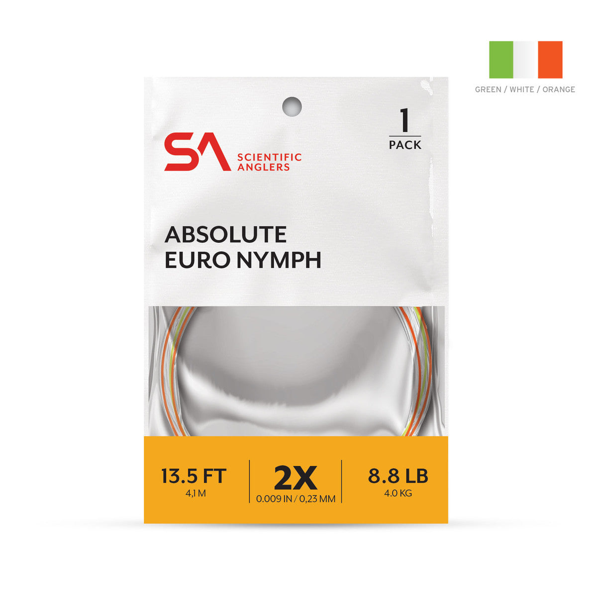SA Absolute Euro Nymph Leader - Single Pack by Scientific Anglers, 13.5 ft 2X 8.8 lb leader for fly fishing at Freestone Fly Shop