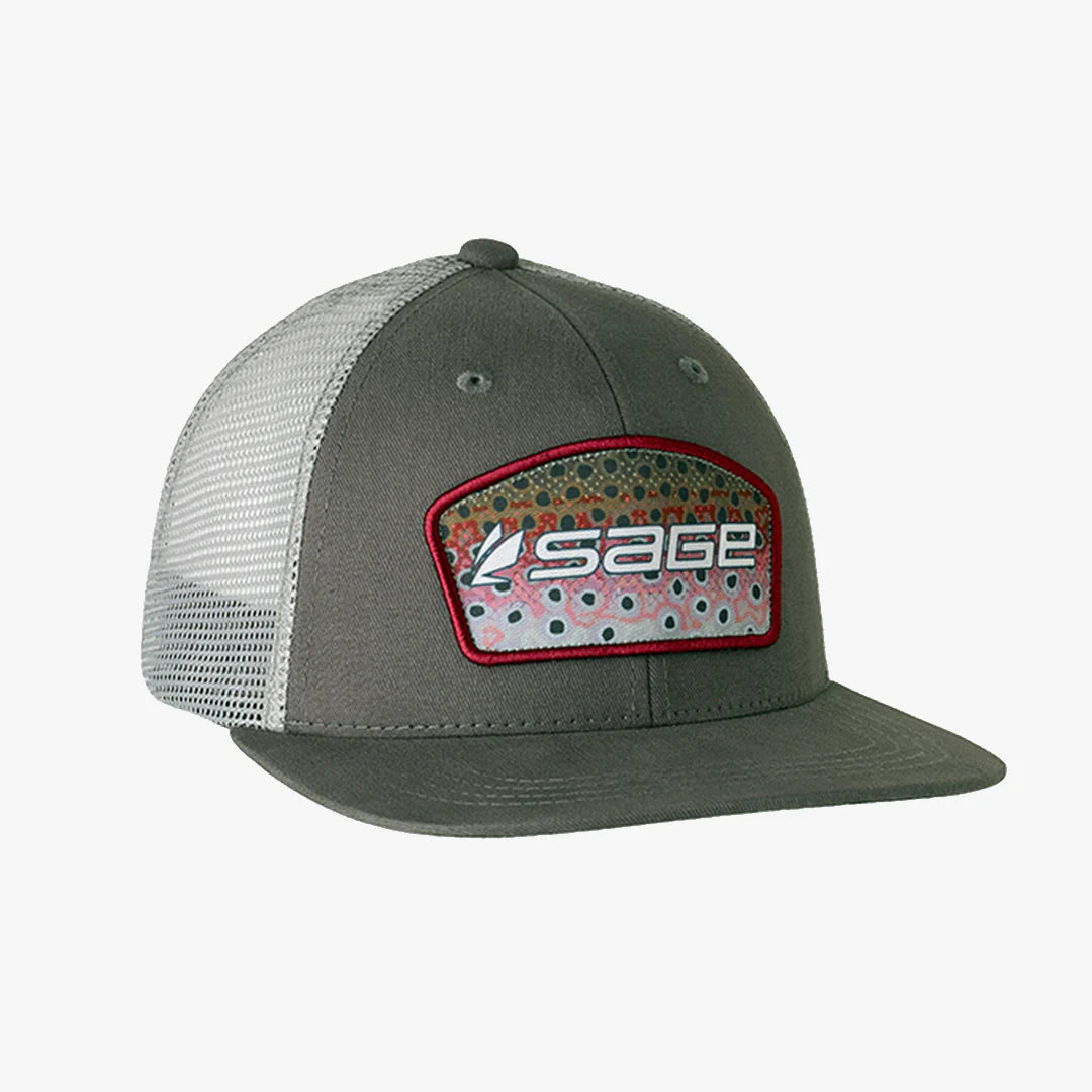 Sage Trucker Patch Trucker Hat - Rainbow with breathable mesh and fish scale patch by Farbank Pros for fishing apparel