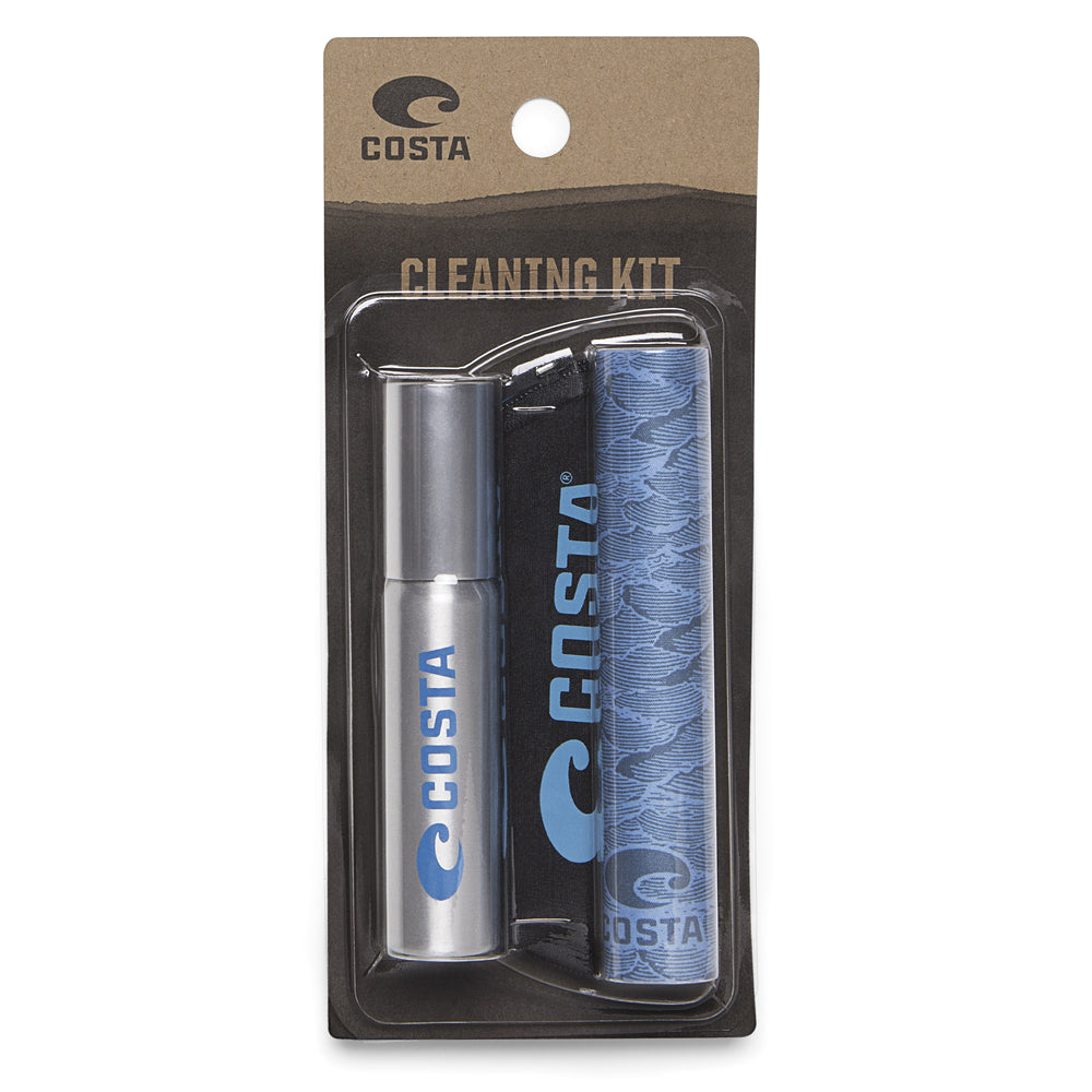 Costa Cleaning Kit by Costa Del Mar includes lens cleaner spray and microfiber cloth for fishing eyewear maintenance