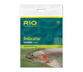 Rio Indicator Leader packaging featuring a tapered leader designed for indicator fly fishing in freshwater trout streams