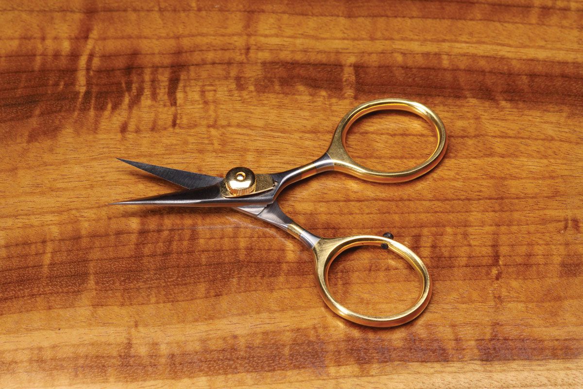Dr Slick 4 Razor Scissor with sharp precision blades and gold finger rings for detailed fly tying at Freestone Fly Shop