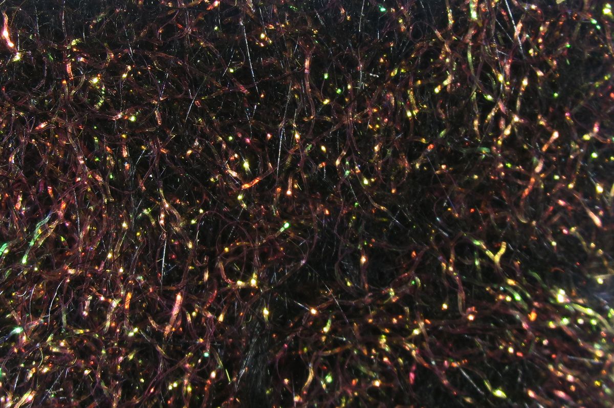 Hare's Ice Dub fibers in dark iridescent hues with shimmering tinsel strands for detailed fly tying at Freestone Fly Shop