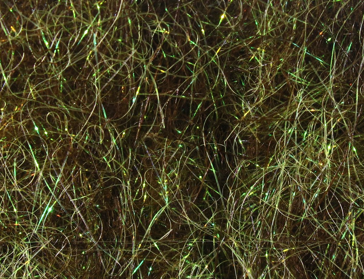 Hare's Ice Dub fibers in iridescent olive tones with fine shimmer for detailed fly tying at Freestone Fly Shop