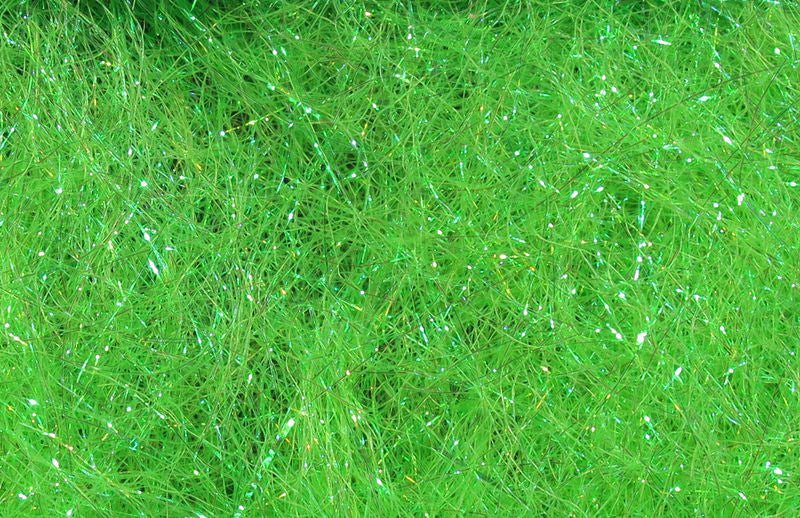 Ice Dub fibers in vibrant green with iridescent touches by Hareline Dubbin, Inc at Freestone Fly Shop for fly tying