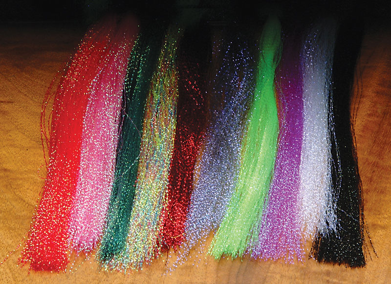Krystal Flash in assorted vibrant colors with shimmering fibers by Hareline Dubbin, Inc for fly tying at Freestone Fly Shop